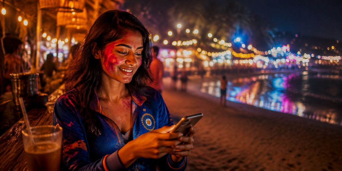 Colorful Holi festival in India with cricket betting theme